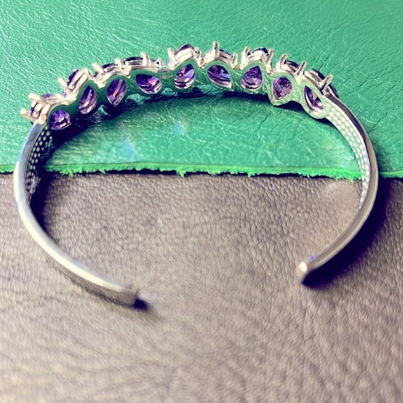 Sterling Silver Amethyst Open Cuff Bracelet - Picture 2 of 2